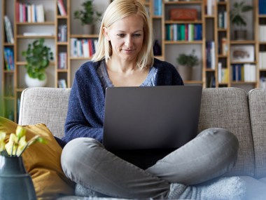 Blonde woman on laptop 