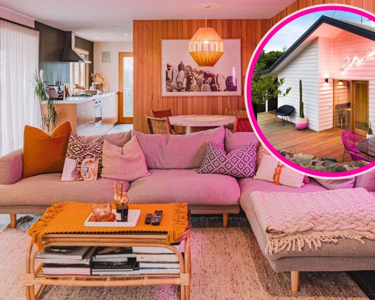 airbnb pink living room