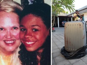 'Suitcase Killer' Heather Mack pictured with her mother Sheila von Weise-Mack and the bloody suitcase where her body was found