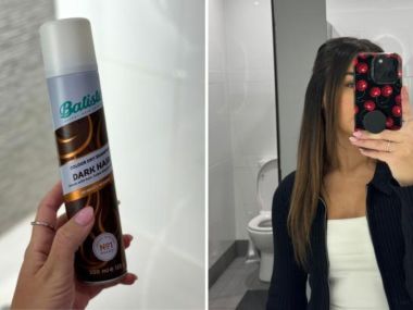 girl with long brown hair poses showing pretty locks after using dry shampoo