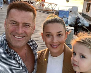 Karl Stefanovic and girls smile in a selfie taken outside