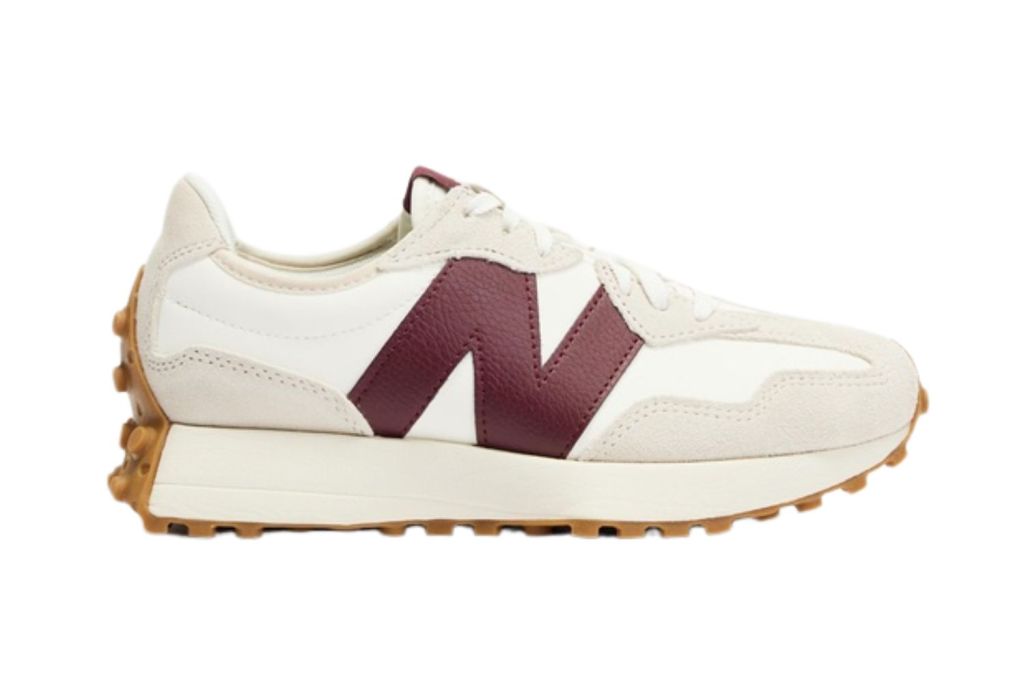 Image of New Balance 327 Standard Fit sneakers in cream and burgundy