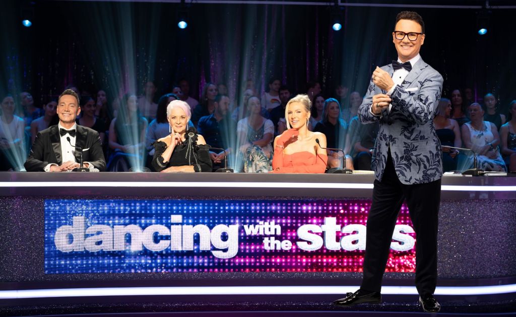 dancing with the stars judging panel glammed up with Mark Wilson standing out