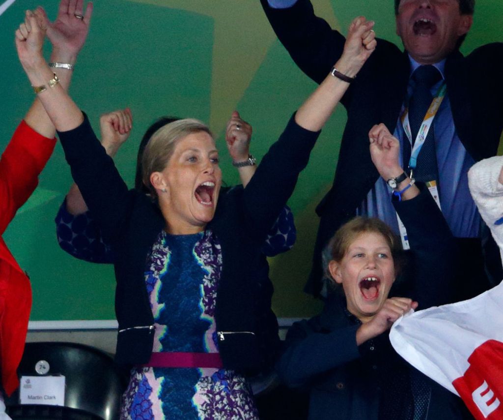 Lady Louise and Duchess Sophie cheer at a sporting match