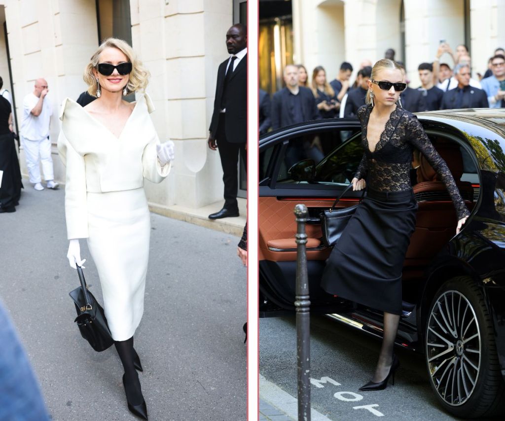 Naomi Watts and Kai along with Nicole Kidman and daughter Sunday wow at Paris Fashion Week in black and white