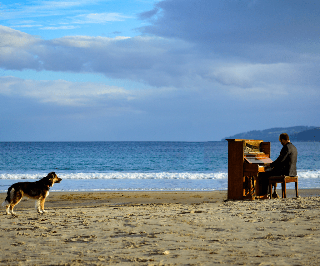 Playing a piano on the sand is soothing